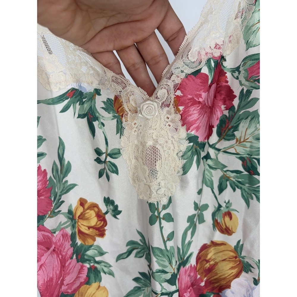 Vtg Deena Floral Satin Lace Trim Chemise Nightgown Slip Dress Womens S USA - Picture 2 of 8